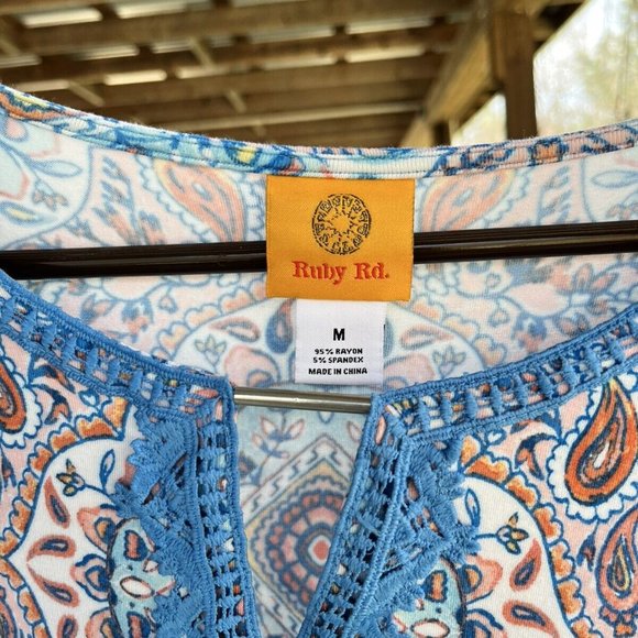 Ruby Red Round-Neck Top Embellished Shirt Pullover LongSleeves Size Medium - Picture 3 of 8